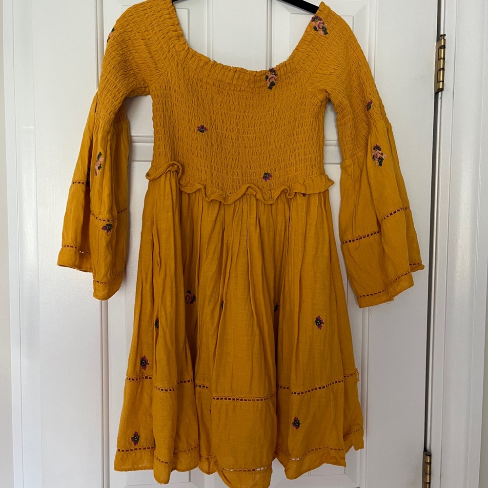 Free People Mustard Off the Shoulder  Dress
